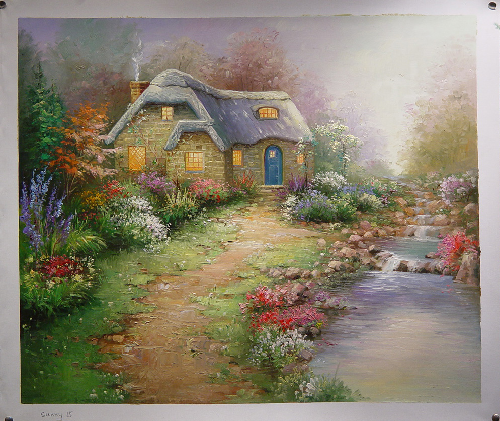 (image for) Handmade oil painting Copy paintings of famous artists Thomas Kinkade's painting, NO.63